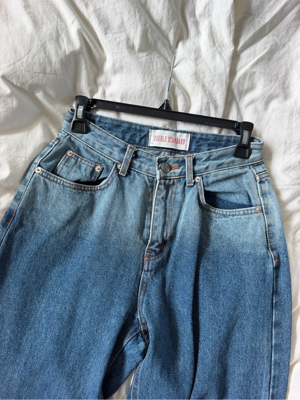 The Frankie Shop Double Standard Women's Two-Tone Blue Wide Leg Jeans